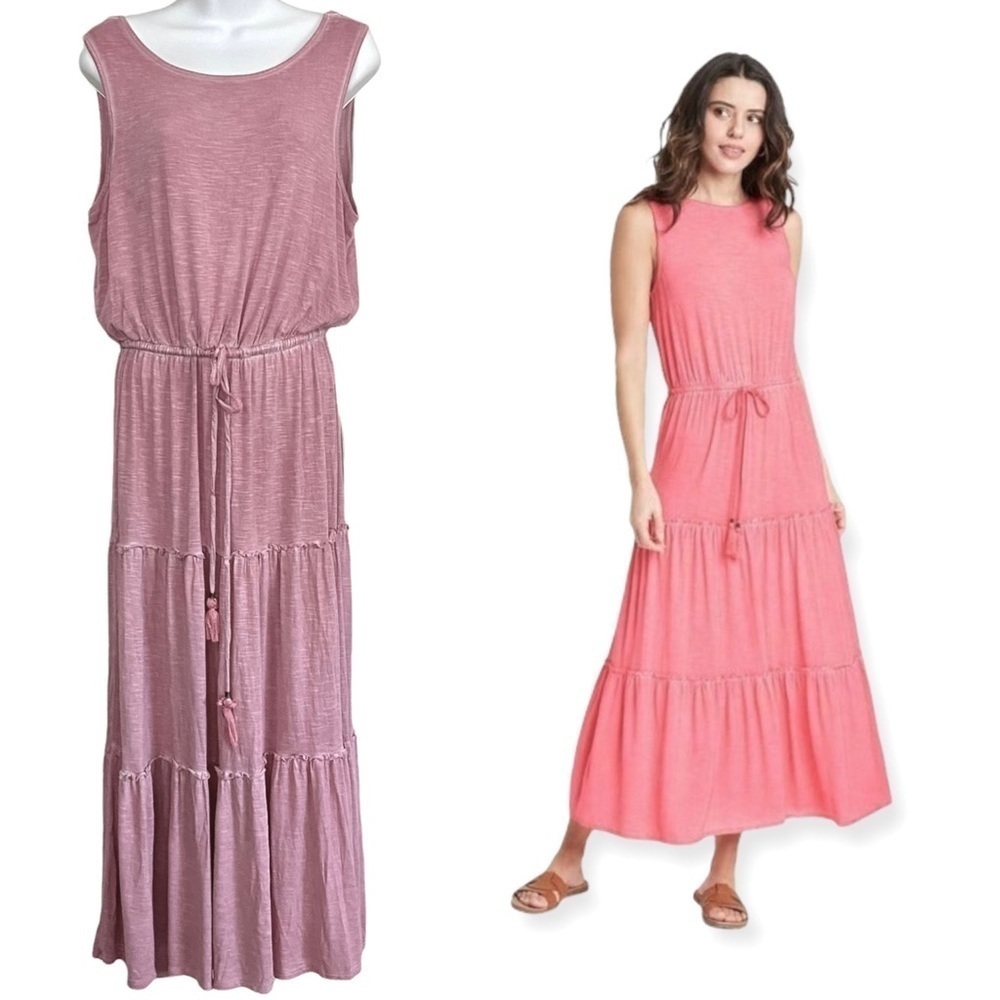 Knox Rose Pink Sleeveless Tiered Maxi Dress Medium Cottagecore Spring Summer